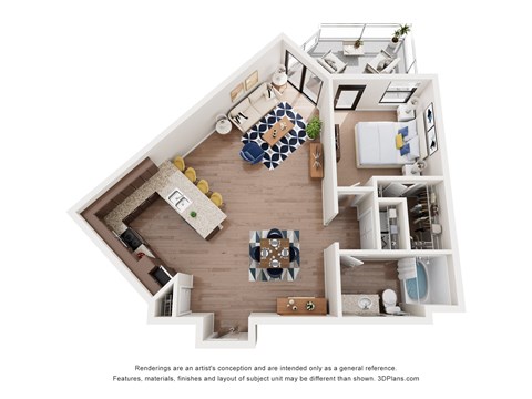 Floor plan for 1 bed, 1 bath, 926 sqft